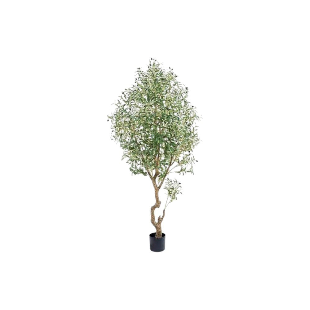 87" Green Artificial Olive Tree In Cylindrical Black Cement Pot HomeRoots