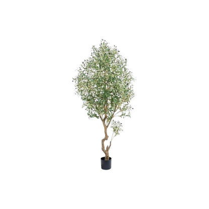 87" Green Artificial Olive Tree In Cylindrical Black Cement Pot HomeRoots