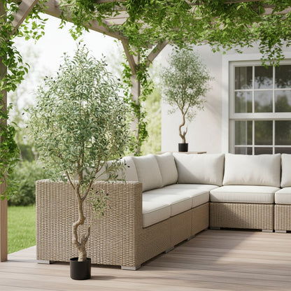 87" Green Artificial Olive Tree In Cylindrical Black Cement Pot HomeRoots