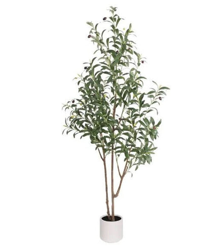 63" Green Artificial Olive Tree In Cylindrical White Cement Pot HomeRoots