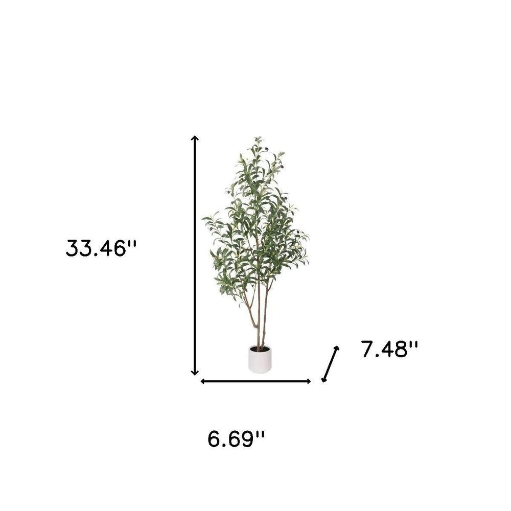 63" Green Artificial Olive Tree In Cylindrical White Cement Pot HomeRoots
