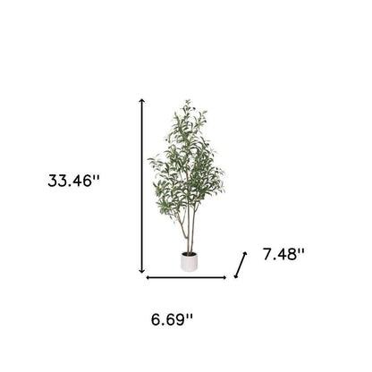 63" Green Artificial Olive Tree In Cylindrical White Cement Pot HomeRoots