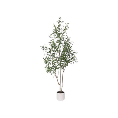 63" Green Artificial Olive Tree In Cylindrical White Cement Pot HomeRoots
