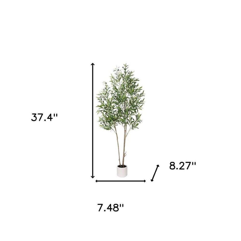 71" Green Artificial Olive Tree In Cylindrical White Cement Pot HomeRoots