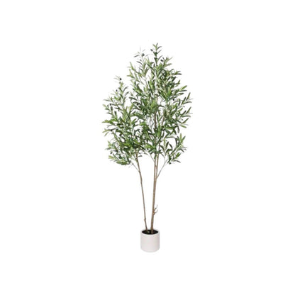 71" Green Artificial Olive Tree In Cylindrical White Cement Pot HomeRoots