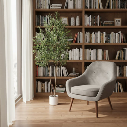 71" Green Artificial Olive Tree In Cylindrical White Cement Pot HomeRoots
