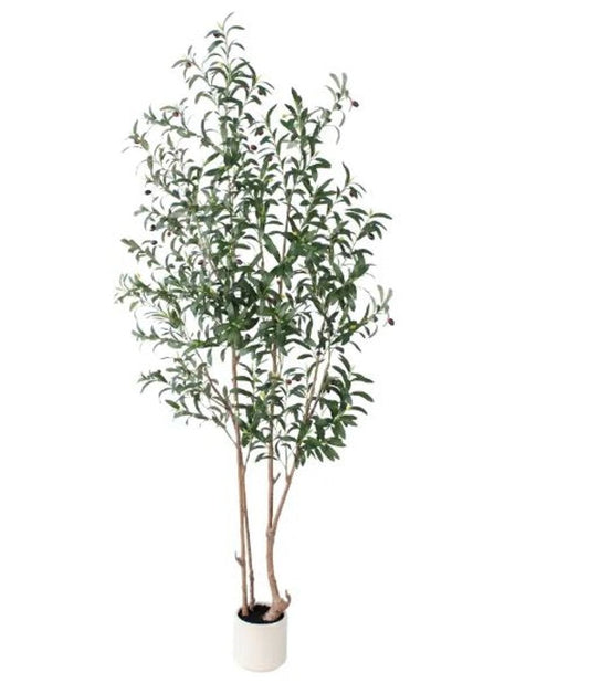 7" Green Artificial Olive In Cylindrical White Cement Pot HomeRoots