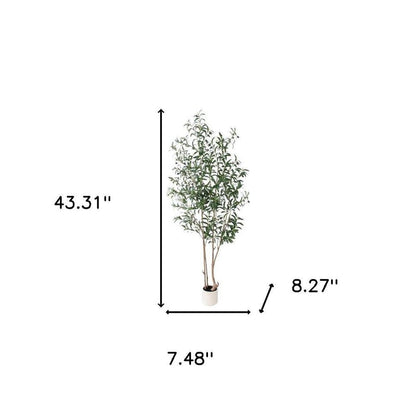 7" Green Artificial Olive In Cylindrical White Cement Pot HomeRoots