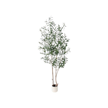7" Green Artificial Olive In Cylindrical White Cement Pot HomeRoots