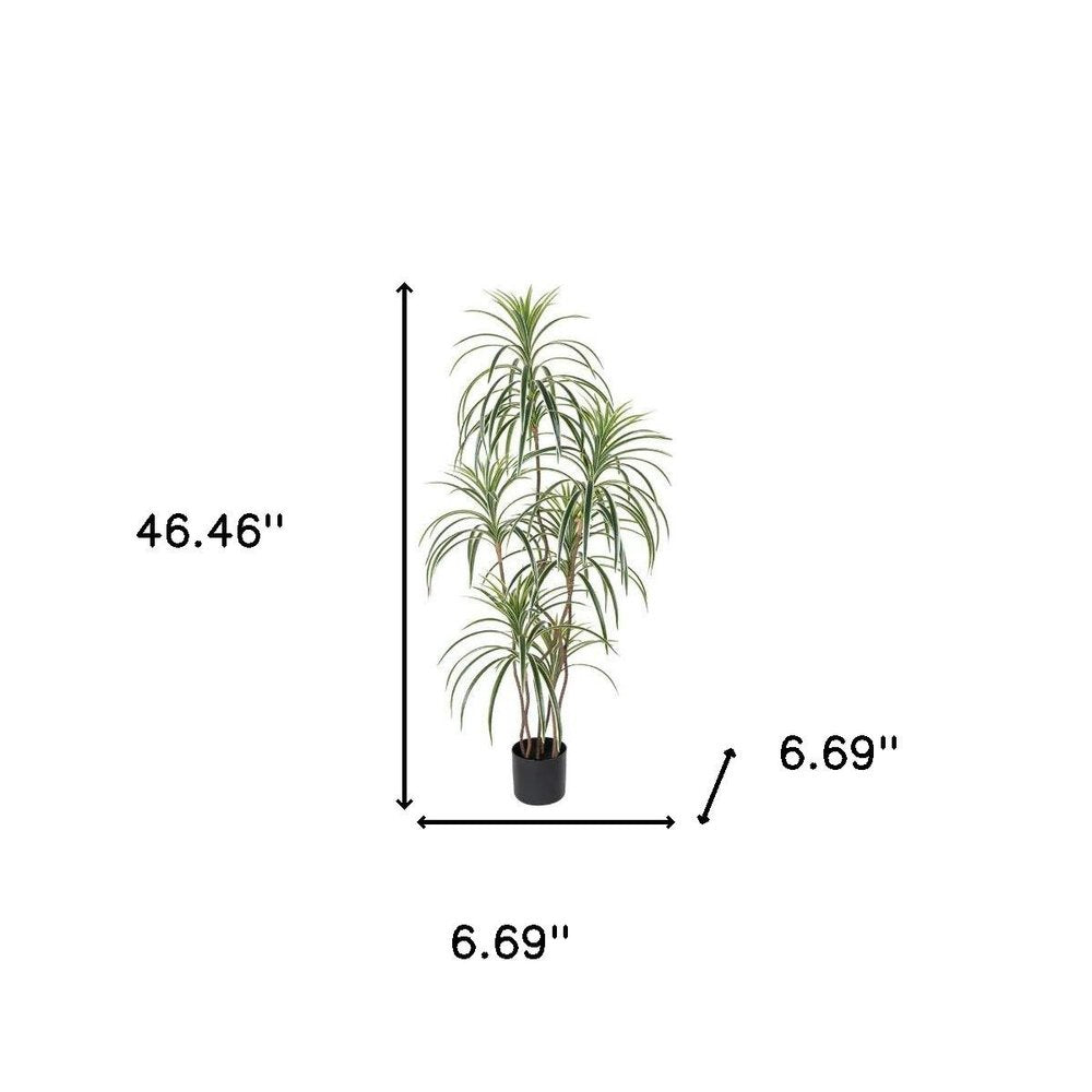 63" Green Artificial Dracaena Tree In Cylindrical Black Cement Pot HomeRoots
