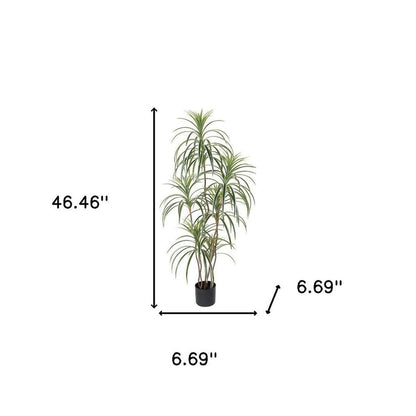 63" Green Artificial Dracaena Tree In Cylindrical Black Cement Pot HomeRoots