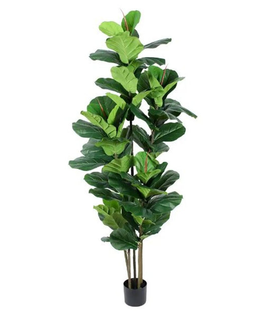 7" Green Artificial Fiddle Leaf In Cylindrical Black Cement Pot HomeRoots
