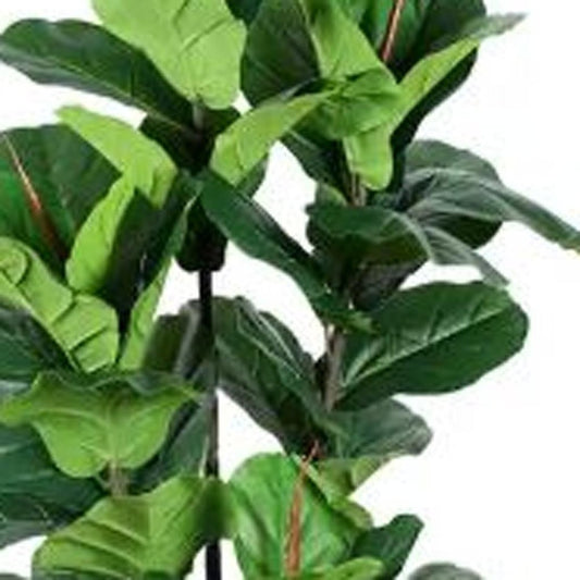 7" Green Artificial Fiddle Leaf In Cylindrical Black Cement Pot HomeRoots