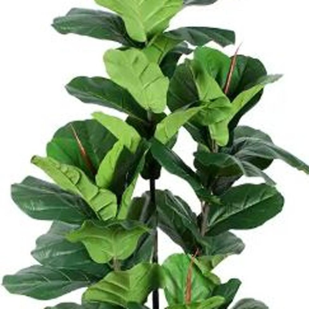7" Green Artificial Fiddle Leaf In Cylindrical Black Cement Pot HomeRoots