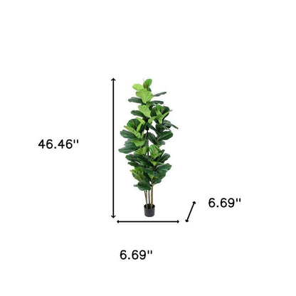 7" Green Artificial Fiddle Leaf In Cylindrical Black Cement Pot HomeRoots