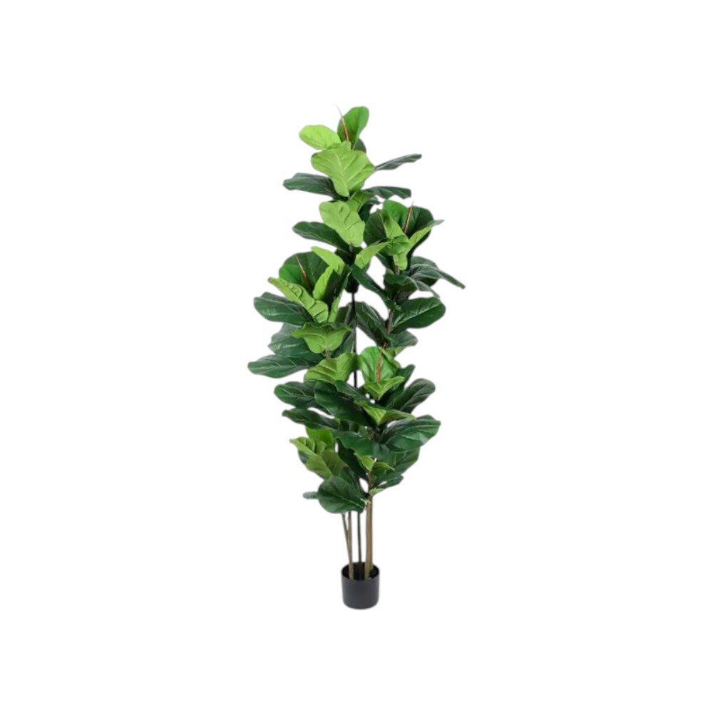 7" Green Artificial Fiddle Leaf In Cylindrical Black Cement Pot HomeRoots