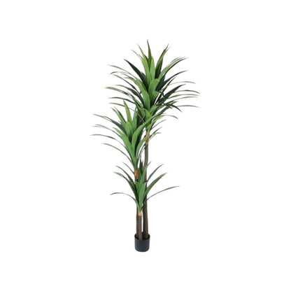7" Green Artificial Yucca In Cylindrical Black Cement Pot HomeRoots