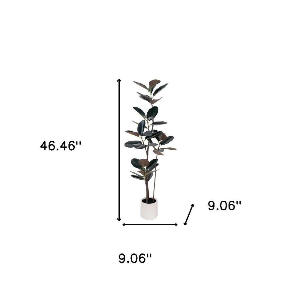 71" Black Artificial Rubber Tree In Cylindrical White Cement Pot HomeRoots