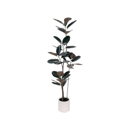 71" Black Artificial Rubber Tree In Cylindrical White Cement Pot HomeRoots