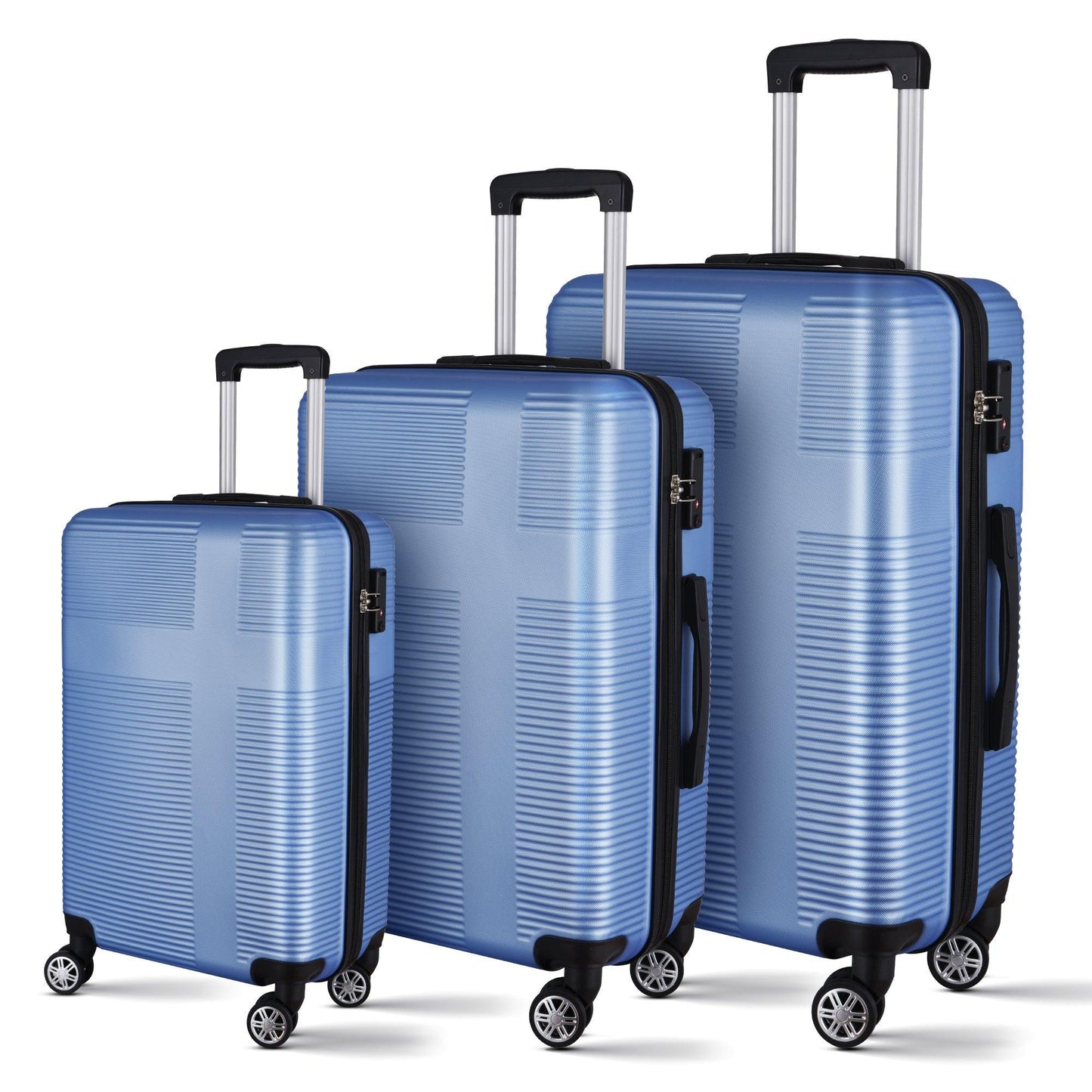 3 Piece Luggage with TSA Lock ABS, Durable Luggage Set, Spinner Wheels Cross Stripe Luggage Sets 20in/24in /28in Light Blue - FurniFindUSA