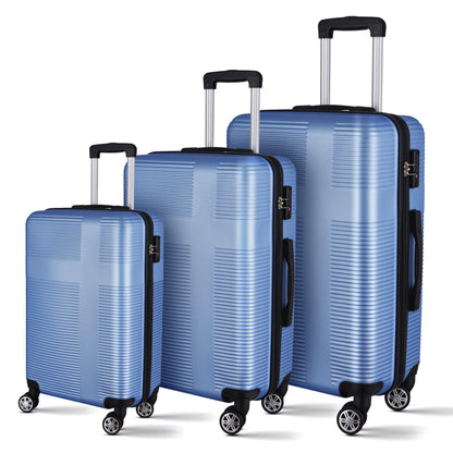 3 Piece Luggage with TSA Lock ABS, Durable Luggage Set, Spinner Wheels Cross Stripe Luggage Sets 20in/24in /28in Light Blue - FurniFindUSA