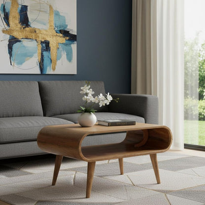 32" Oak Solid Wood Coffee Table With Shelf HomeRoots