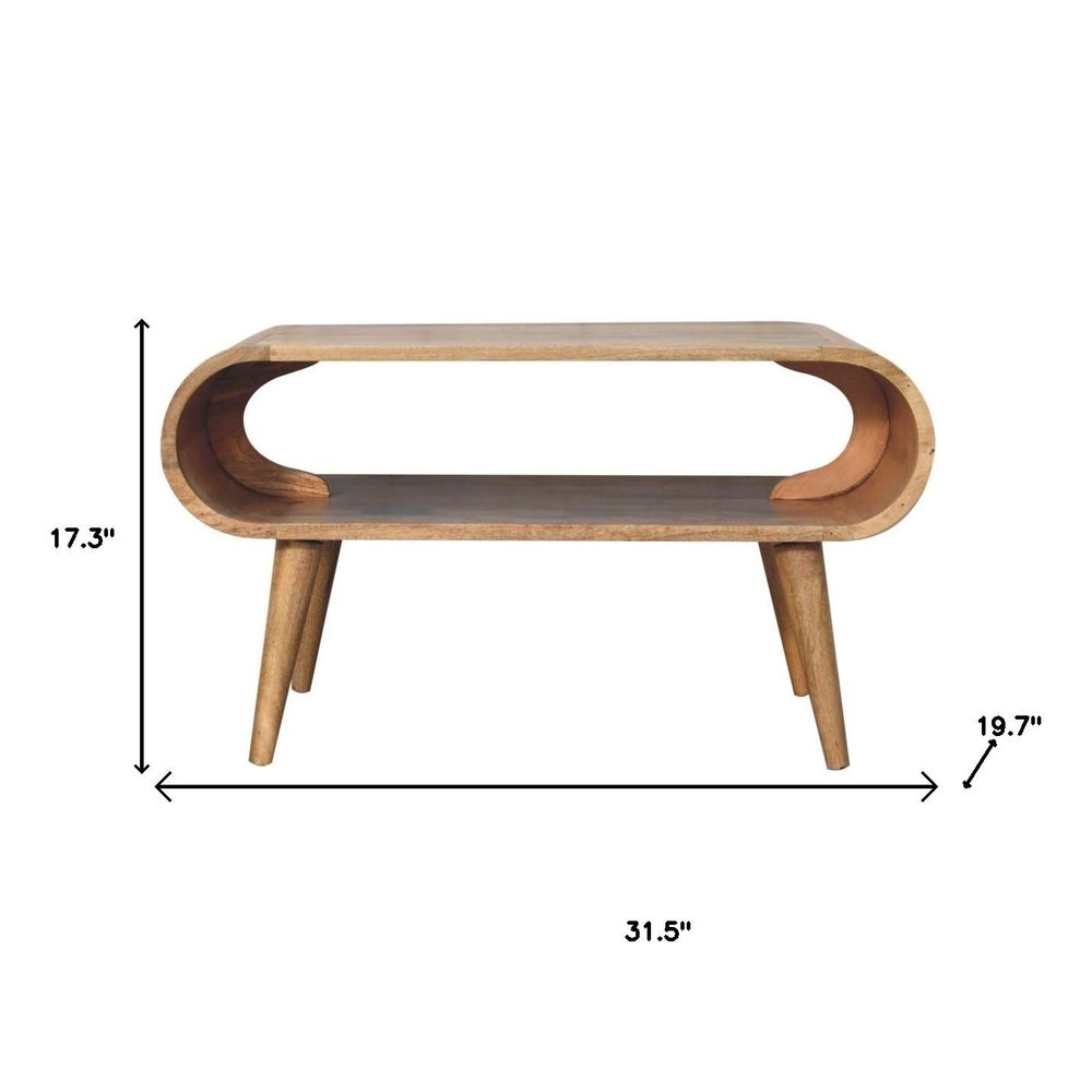 32" Oak Solid Wood Coffee Table With Shelf HomeRoots