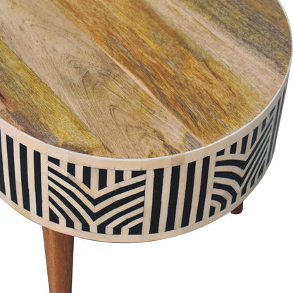32" Black Bone and Oak Bone Inlay and Solid Wood Oval Coffee Table With Two Drawers HomeRoots