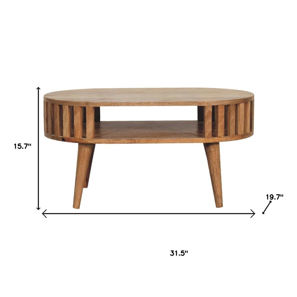 32" Oak Solid Wood Oval Coffee Table With Shelf HomeRoots
