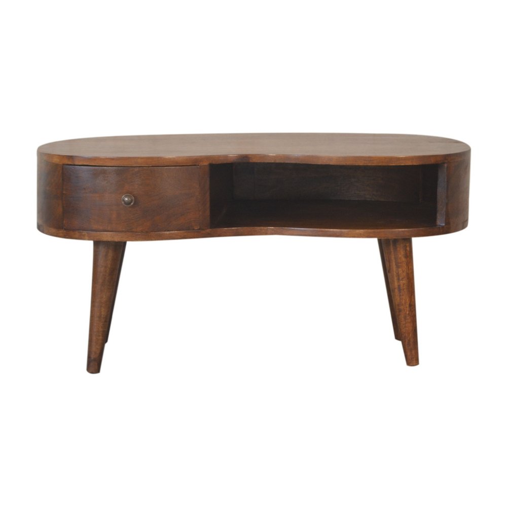 32" Chestnut Solid Wood Free Form Coffee Table With Drawer — view 1