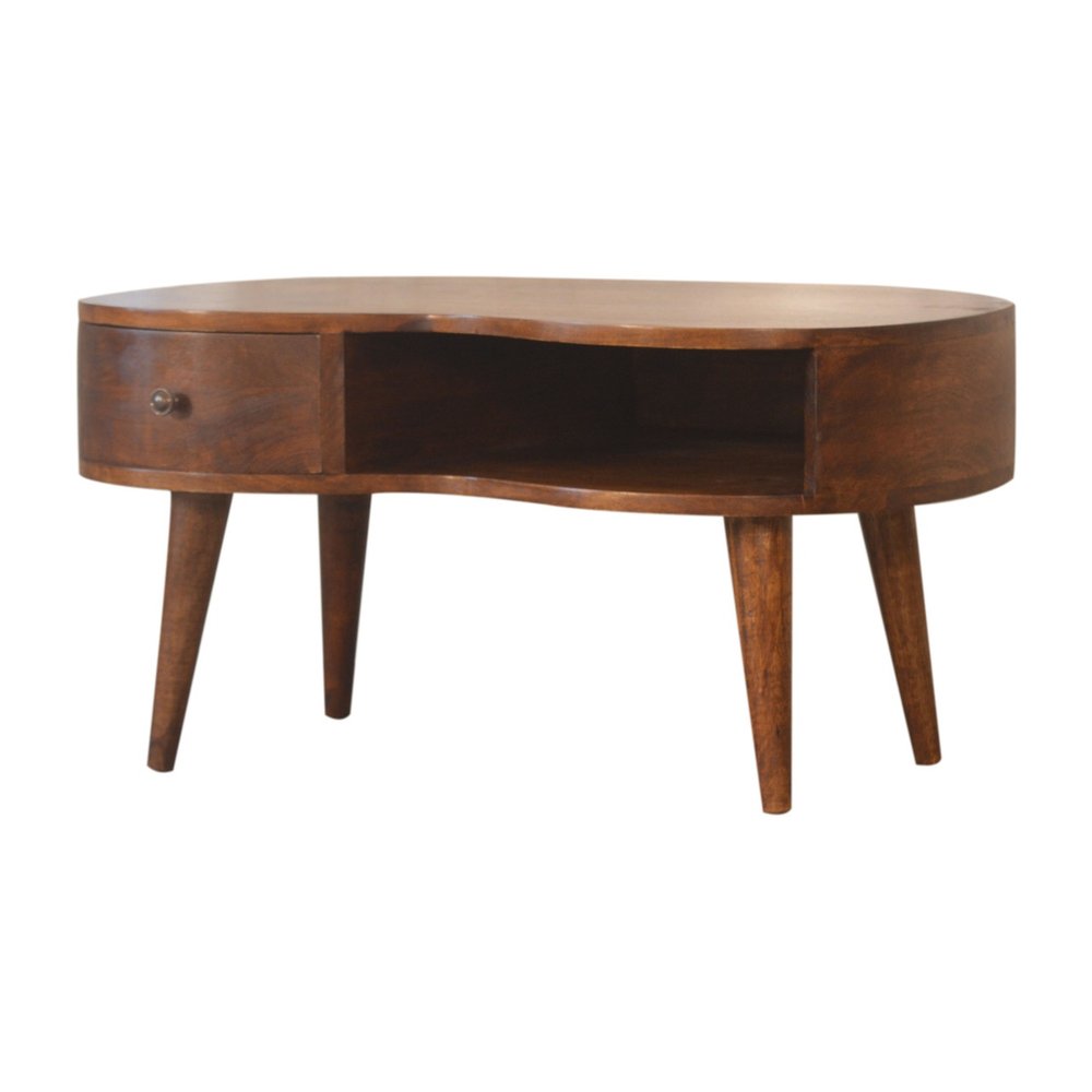 32" Chestnut Solid Wood Free Form Coffee Table With Drawer — view 2