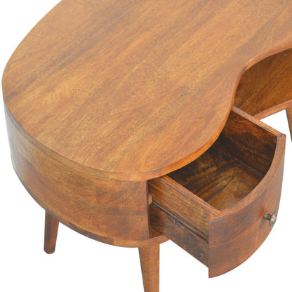 32" Chestnut Solid Wood Free Form Coffee Table With Drawer