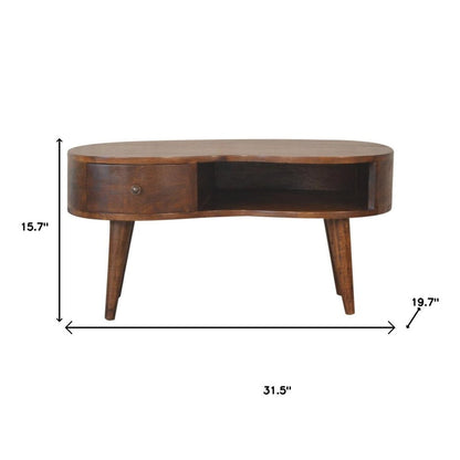 32" Chestnut Solid Wood Free Form Coffee Table With Drawer And Shelf HomeRoots