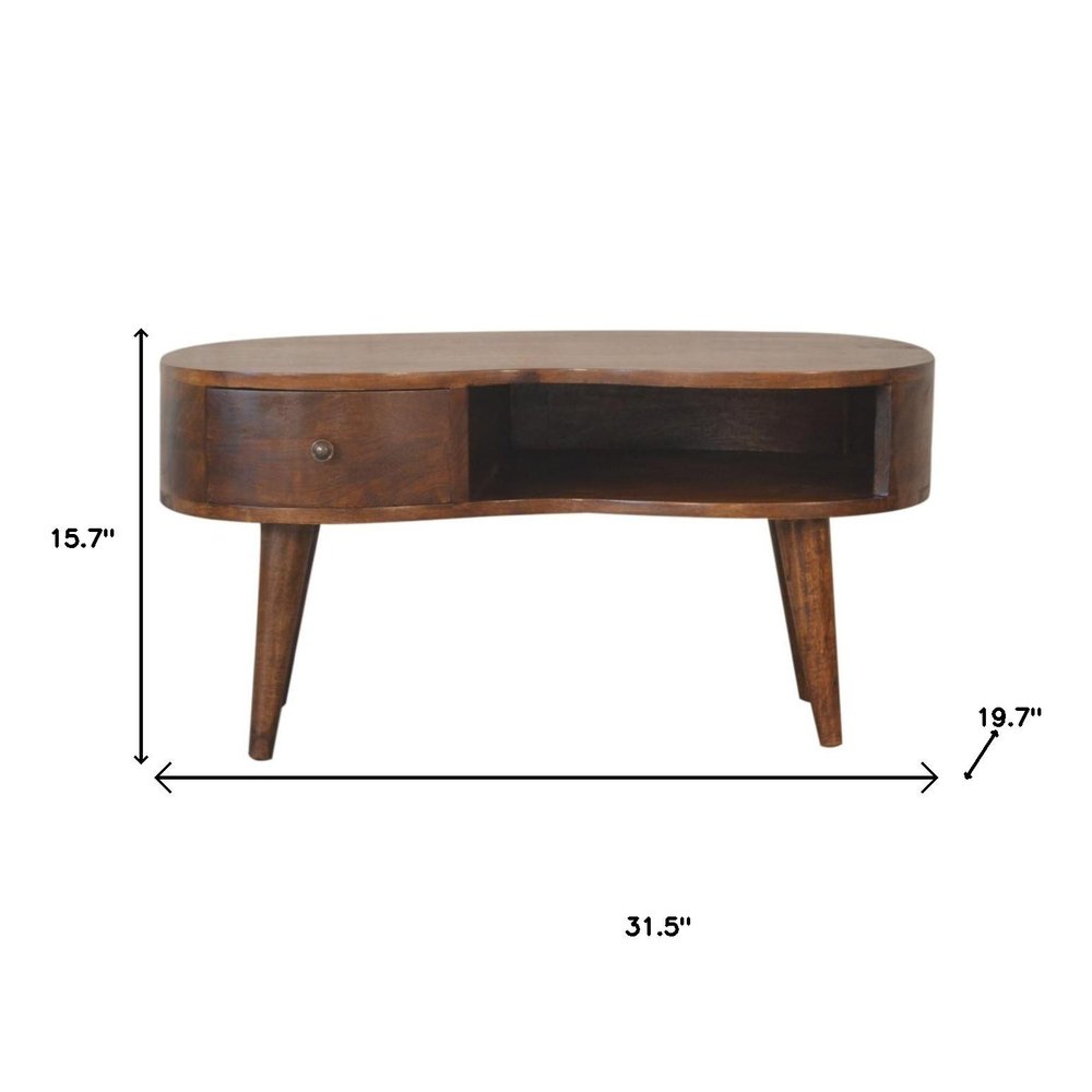 32" Chestnut Solid Wood Free Form Coffee Table With Drawer — view 9