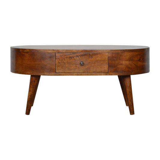 34" Chestnut Solid Wood Oval Coffee Table With Two Drawers