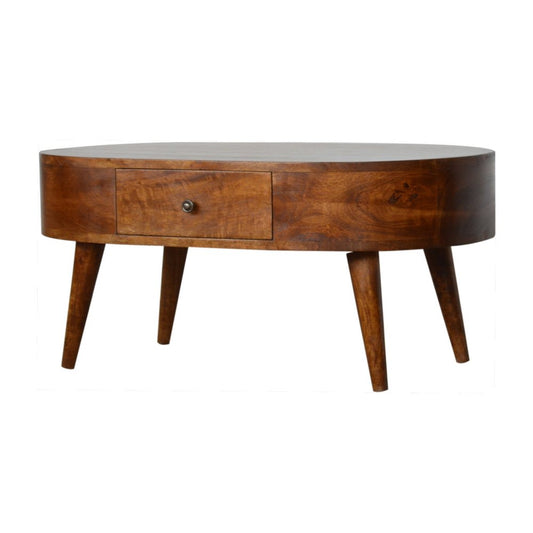 34" Chestnut Solid Wood Oval Coffee Table With Two Drawers