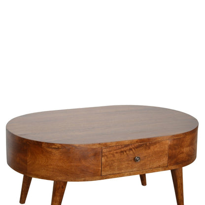 34" Chestnut Solid Wood Oval Coffee Table With Two Drawers HomeRoots