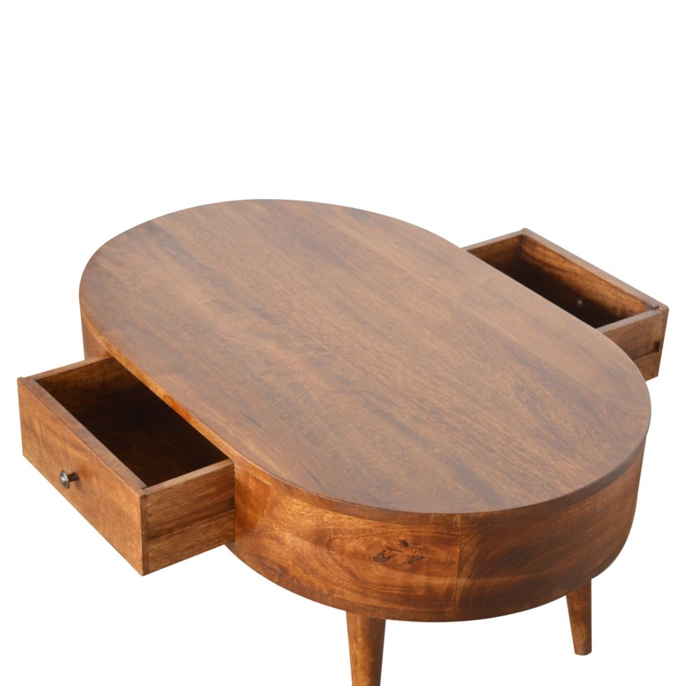34" Chestnut Solid Wood Oval Coffee Table With Two Drawers HomeRoots