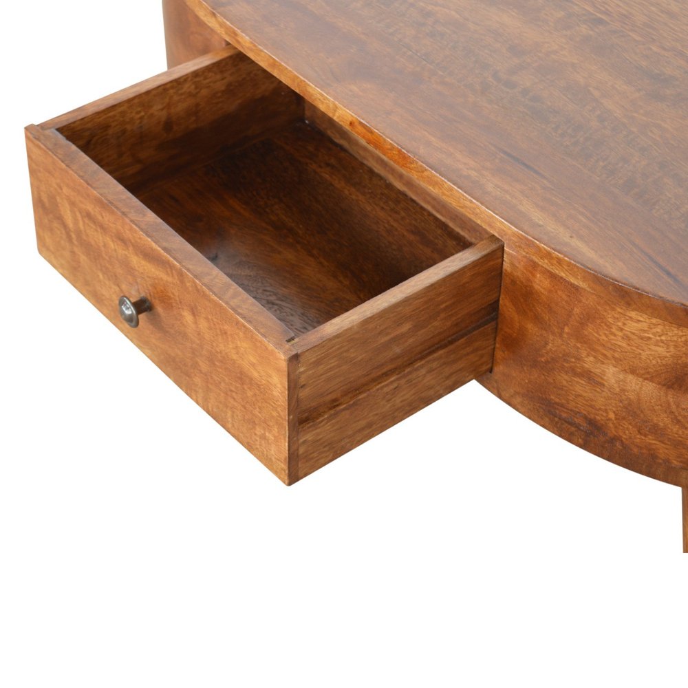 34" Chestnut Solid Wood Oval Coffee Table With Two Drawers HomeRoots