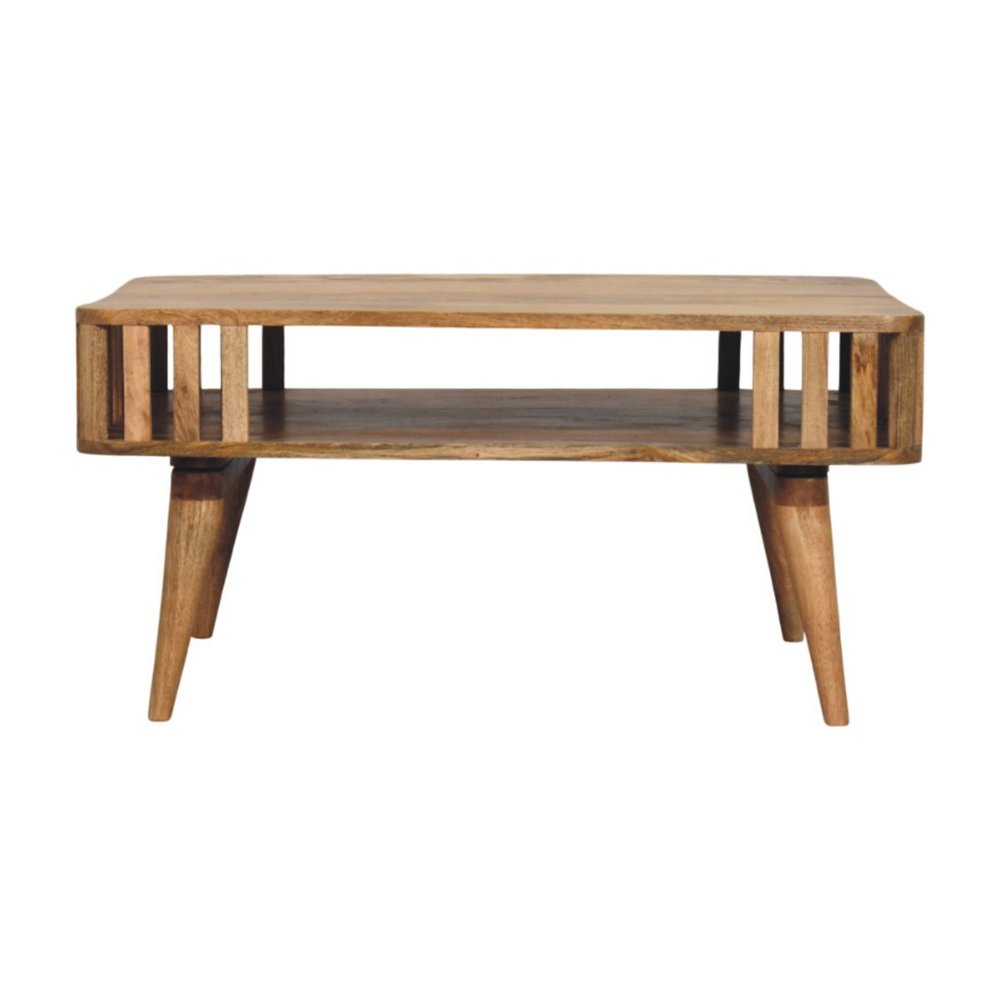 33" Oak Solid Wood Coffee Table With Shelf HomeRoots