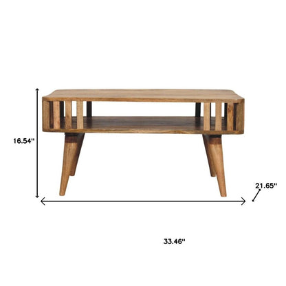 33" Oak Solid Wood Coffee Table With Shelf HomeRoots