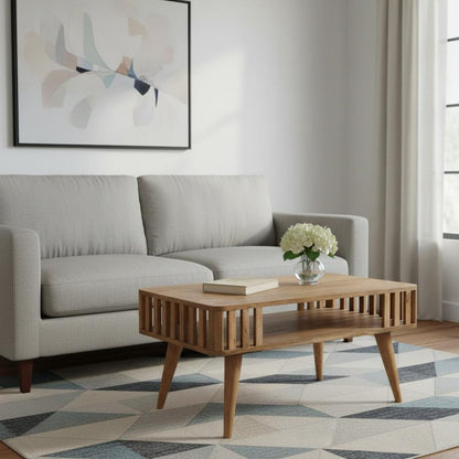 33" Oak Solid Wood Coffee Table With Shelf HomeRoots