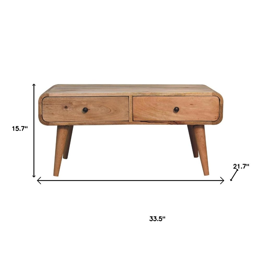 34" Oak Solid Wood Coffee Table With Two Drawers HomeRoots