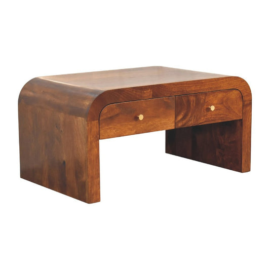 32" Chestnut Solid Wood Solid Coffee Table With Four Drawers