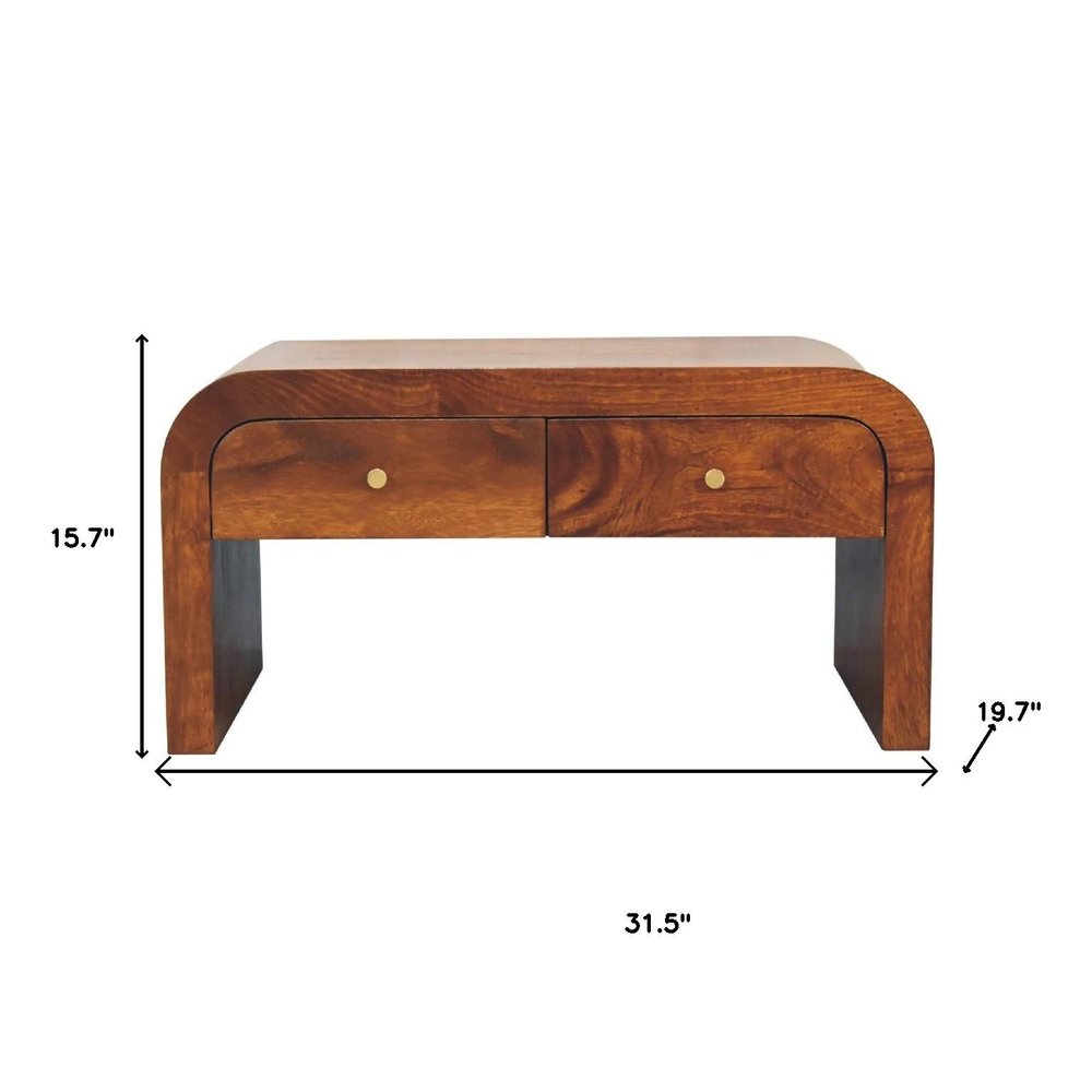 32" Chestnut Solid Wood Solid Coffee Table With Two Drawers HomeRoots