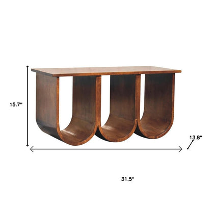 32" Chestnut Solid Wood Abstract Coffee Table With Three Shelves HomeRoots