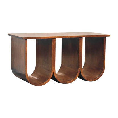 32" Chestnut Solid Wood Abstract Coffee Table With Three Shelves HomeRoots