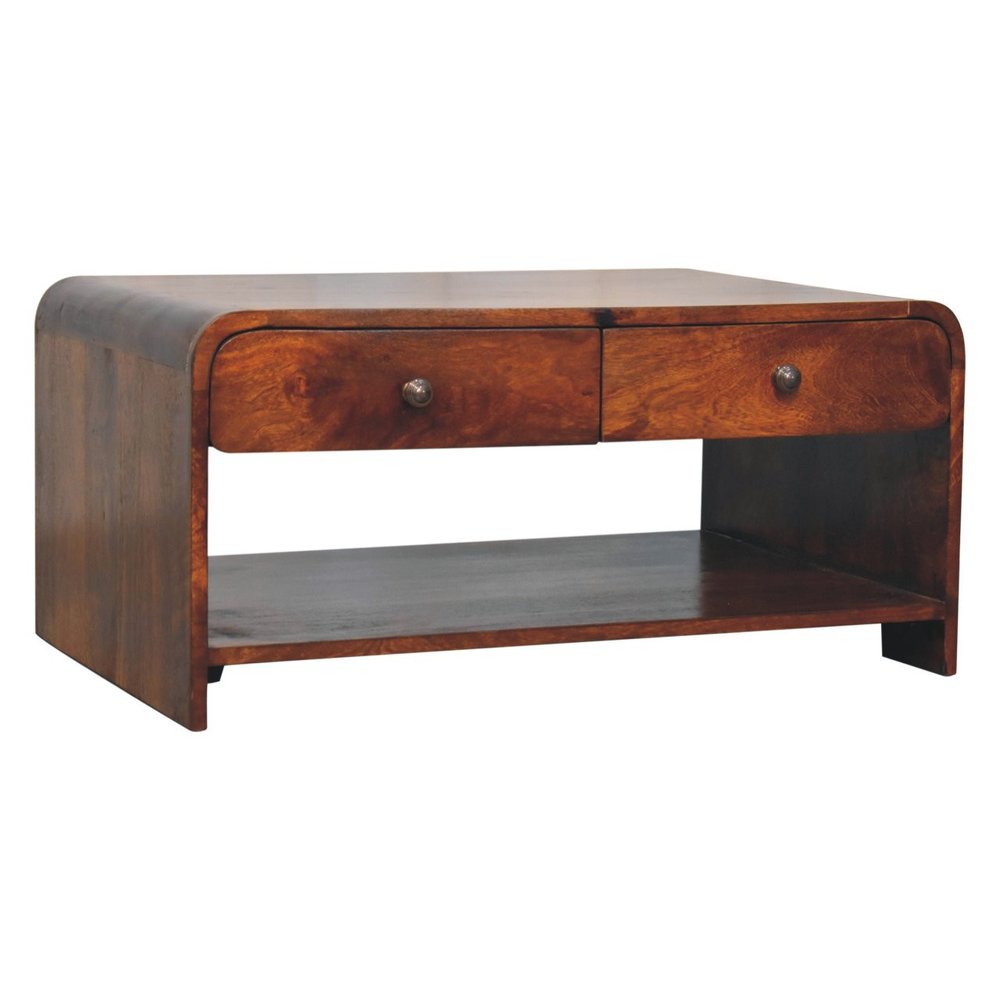 85" Chestnut Solid Wood Frame Coffee Table With Four Drawers HomeRoots