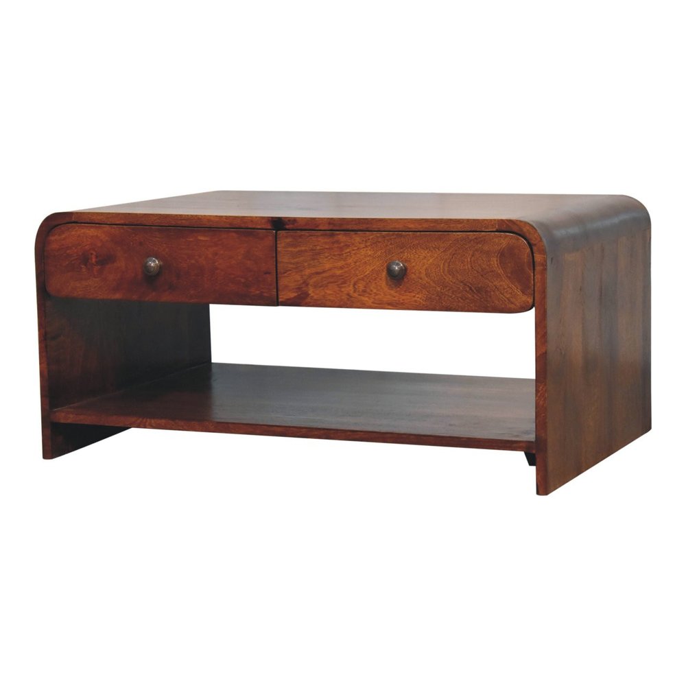 85" Chestnut Solid Wood Frame Coffee Table With Four Drawers — view 3