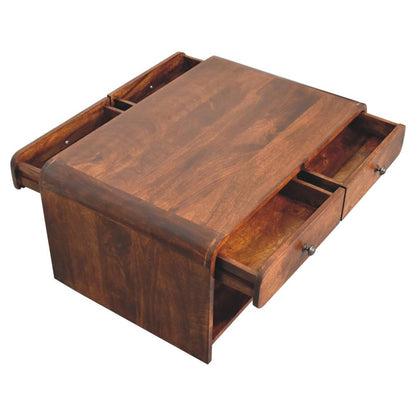 85" Chestnut Solid Wood Frame Coffee Table With Four Drawers HomeRoots